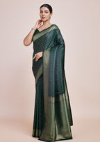 Monjolika Fashion Glamour And Tradition With This Zari Woven Dark Green Color Banarasi Satin Silk Saree | Grocsy