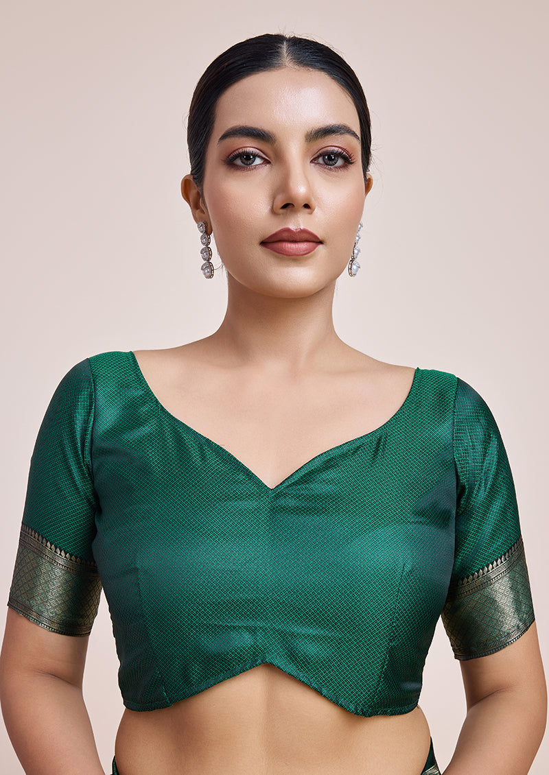 Monjolika Fashion Glamour And Tradition With This Zari Woven Dark Green Color Banarasi Satin Silk Saree | Grocsy