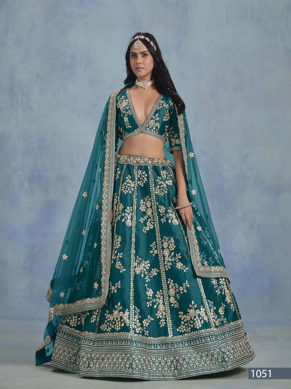 Anaita Teal Embroidered Heavy Art Silk Designer Lehenga With Blouse | Grocsy