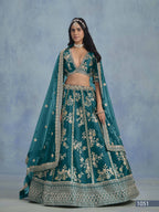 Anaita Teal Embroidered Heavy Art Silk Designer Lehenga With Blouse | Grocsy