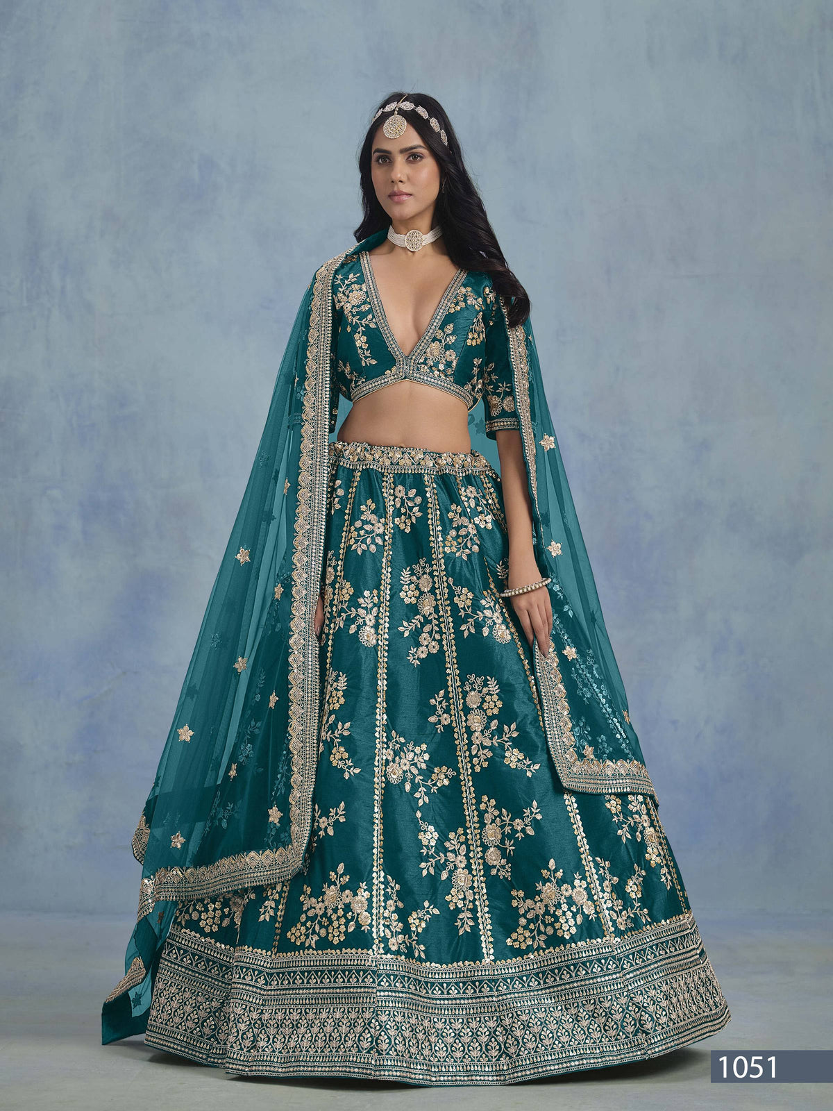Anaita Teal Embroidered Heavy Art Silk Designer Lehenga With Blouse | Grocsy