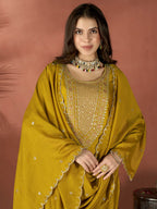 Vegaa Fashion Mustard Vichitra Silk Embroidered Salwar Suit | Grocsy