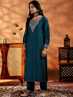 Vegaa Fashion Rama Mustard Vichitra Silk Embroidered Salwar Suit | Grocsy