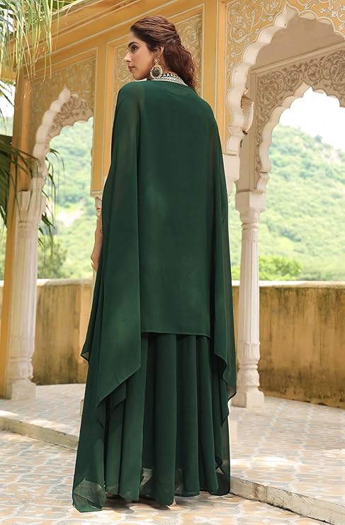 Vegaa Fashion Green Georgette Embroidered Anarkali Suit With Strug | Grocsy