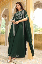 Vegaa Fashion Green Georgette Embroidered Anarkali Suit With Strug | Grocsy