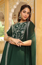 Vegaa Fashion Green Georgette Embroidered Anarkali Suit With Strug | Grocsy