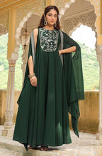 Vegaa Fashion Green Georgette Embroidered Anarkali Suit With Strug | Grocsy