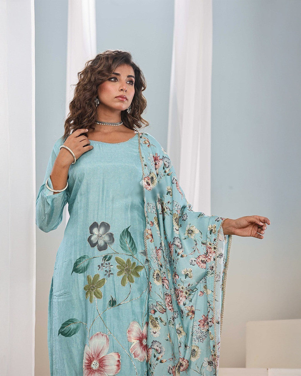 Vegaa Fashion Sky Blue Franch Crab Printed Salwar Suit | Grocsy