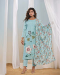 Vegaa Fashion Sky Blue Franch Crab Printed Salwar Suit | Grocsy