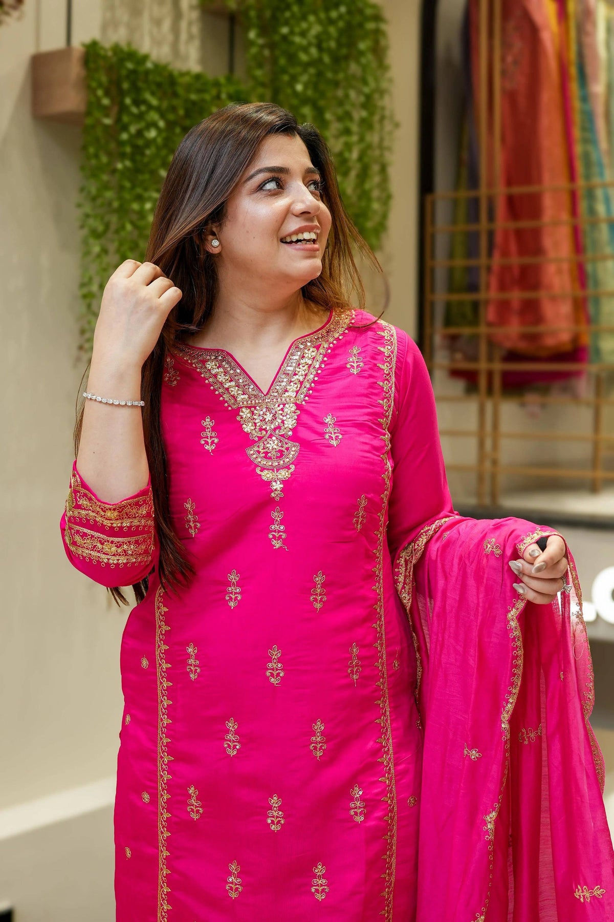 Vegaa Fashion Pink Chanderi Silk Embroidered Salwar Suit | Grocsy