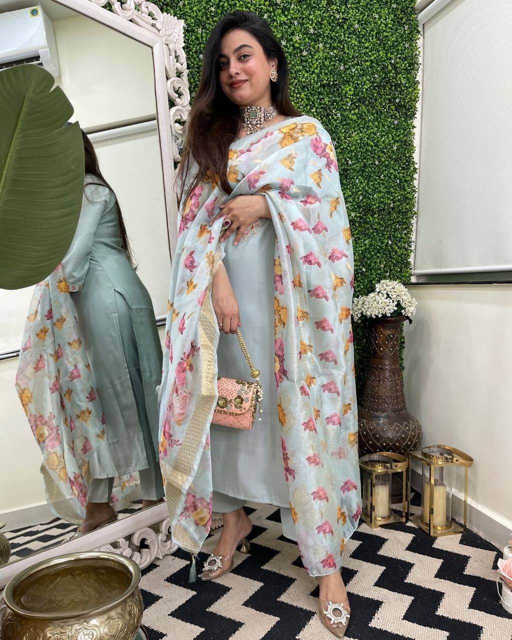 Vegaa Fashion Sky Blue Chanderi Silk Embroidered Salwar Suit | Grocsy