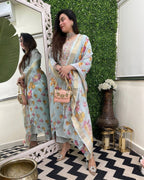 Vegaa Fashion Sky Blue Chanderi Silk Embroidered Salwar Suit | Grocsy