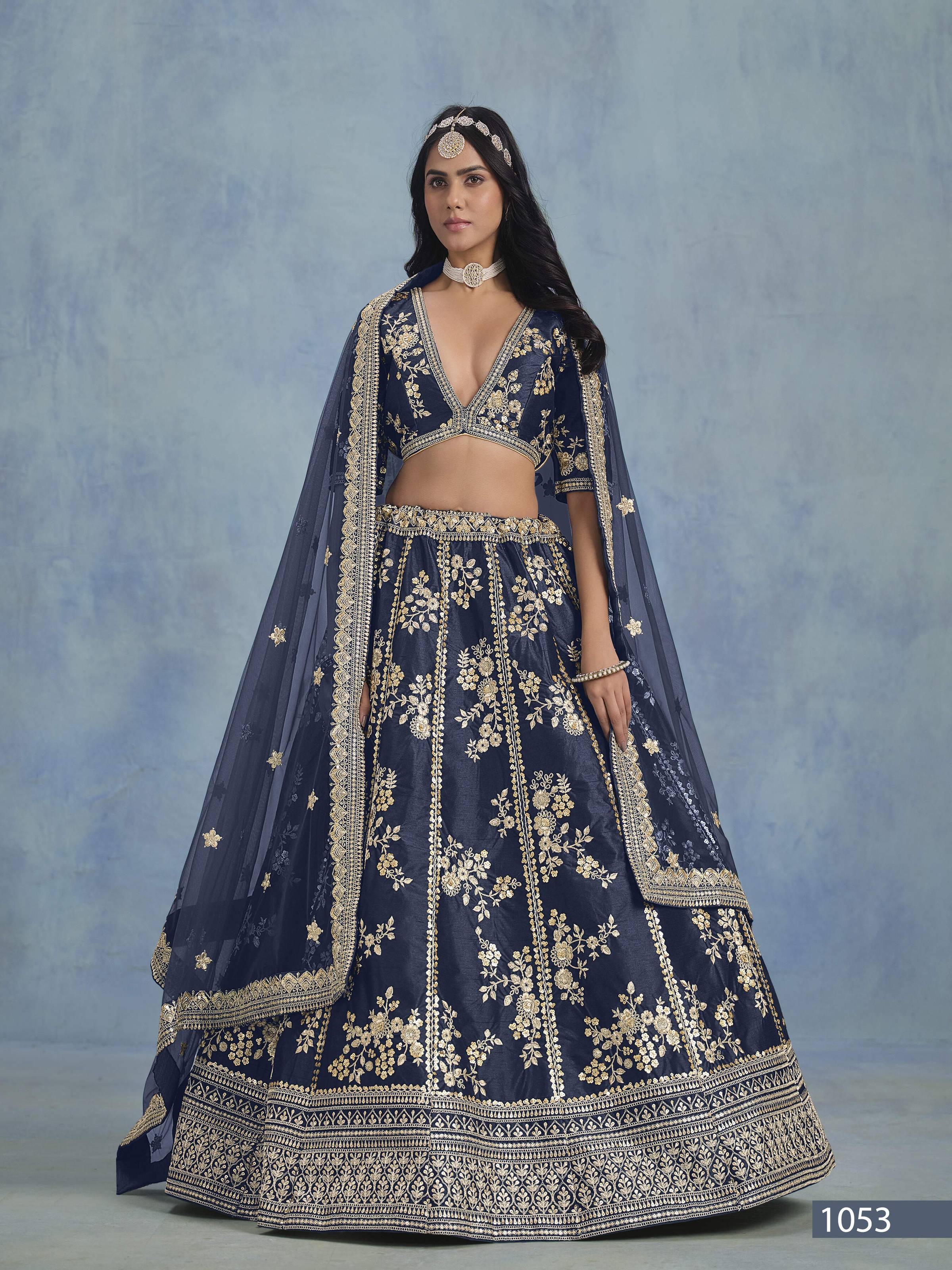 Anaita Navy Blue Embroidered Heavy Art Silk Designer Lehenga With Blouse | Grocsy