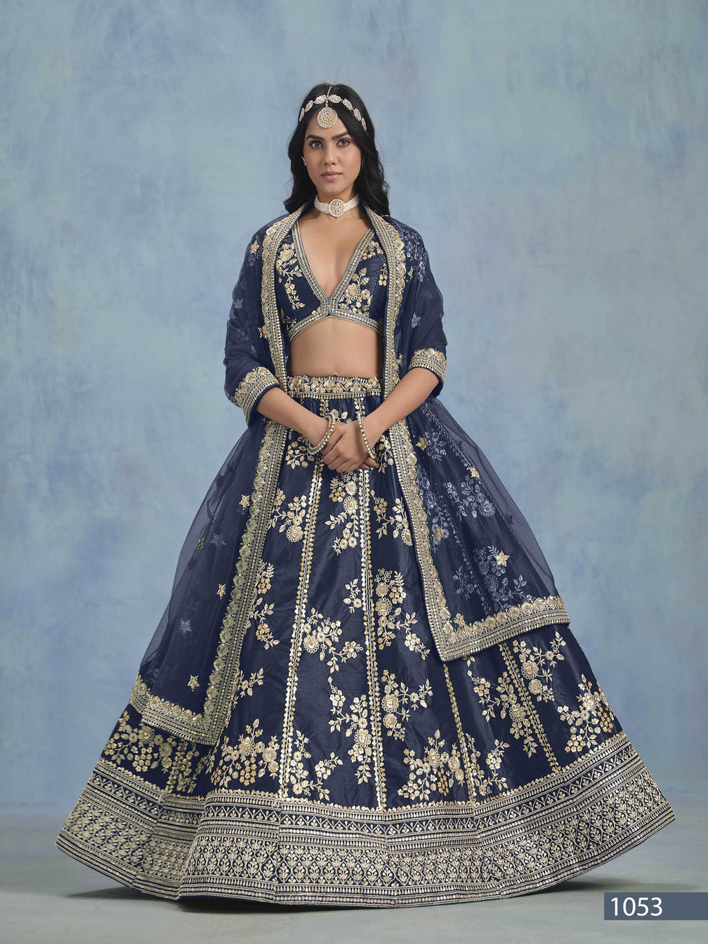 Anaita Navy Blue Embroidered Heavy Art Silk Designer Lehenga With Blouse | Grocsy