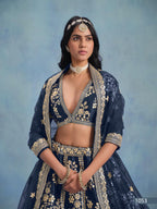Anaita Navy Blue Embroidered Heavy Art Silk Designer Lehenga With Blouse | Grocsy