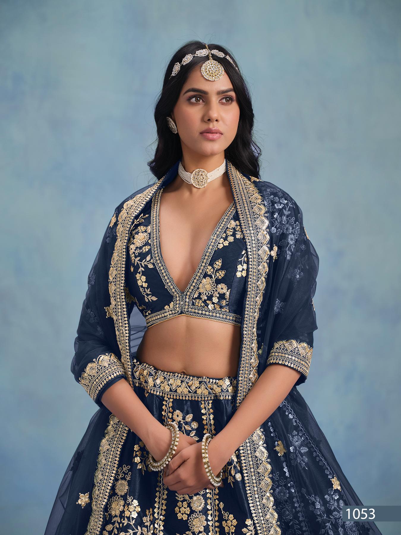 Anaita Navy Blue Embroidered Heavy Art Silk Designer Lehenga With Blouse | Grocsy