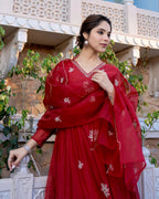Vegaa Fashion Red Chanderi Silk Embroidered Salwar Suit | Grocsy
