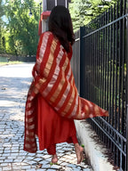 Vegaa Fashion Orange Chanderi Silk Embroidered Salwar Suit | Grocsy
