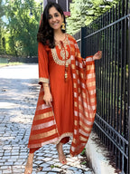 Vegaa Fashion Orange Chanderi Silk Embroidered Salwar Suit | Grocsy