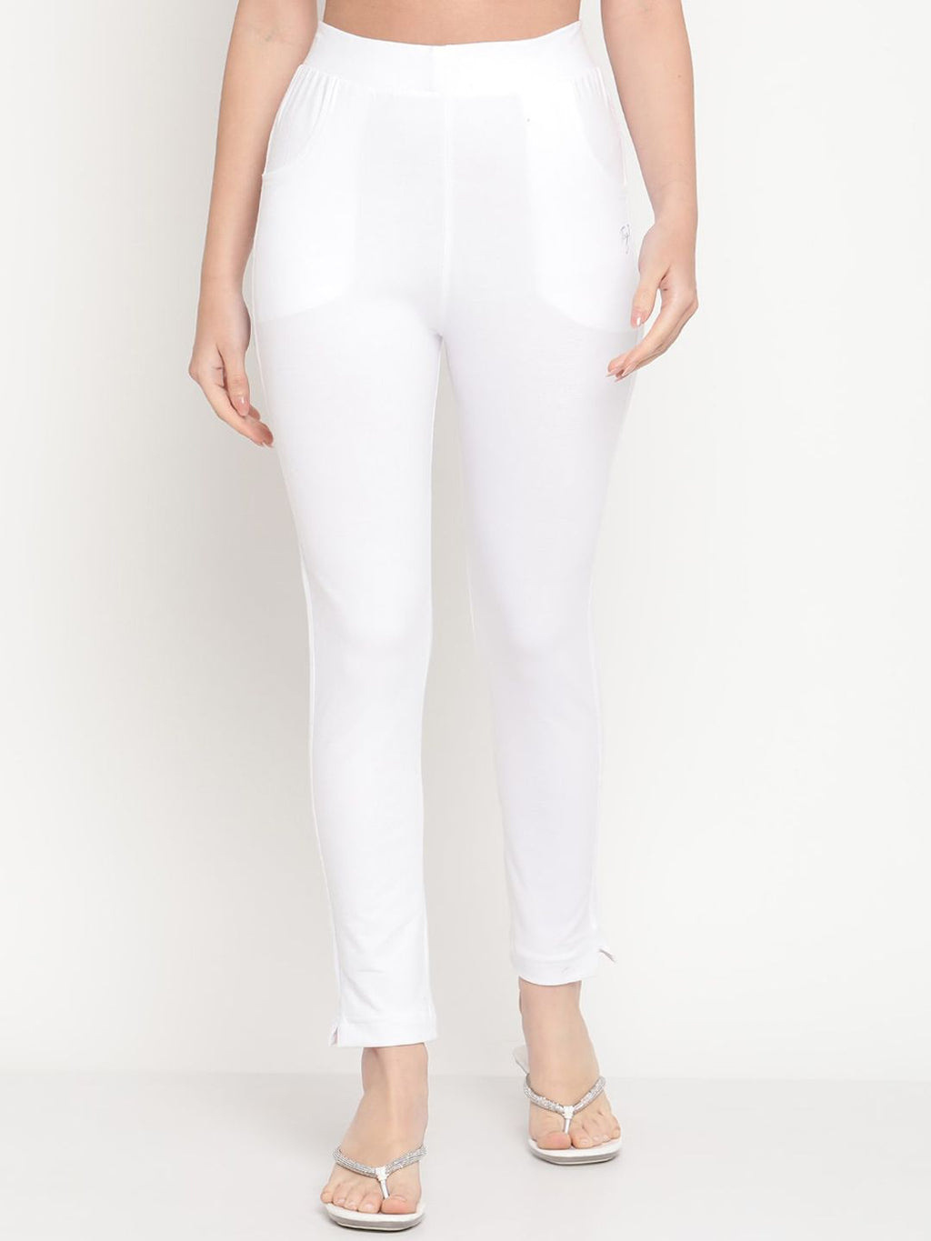 TAG 7 Women Set of 2 Beige & White Ankle Length Leggings | Grocsy