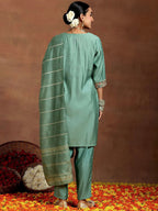 Vegaa Fashion Bottel Green Chanderi Silk Embroidered Salwar Suit | Grocsy