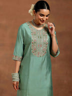 Vegaa Fashion Bottel Green Chanderi Silk Embroidered Salwar Suit | Grocsy