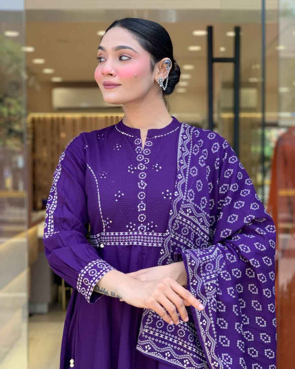 Vegaa Fashion Violet Muslin Cotton Embroidered Salwar Suit | Grocsy