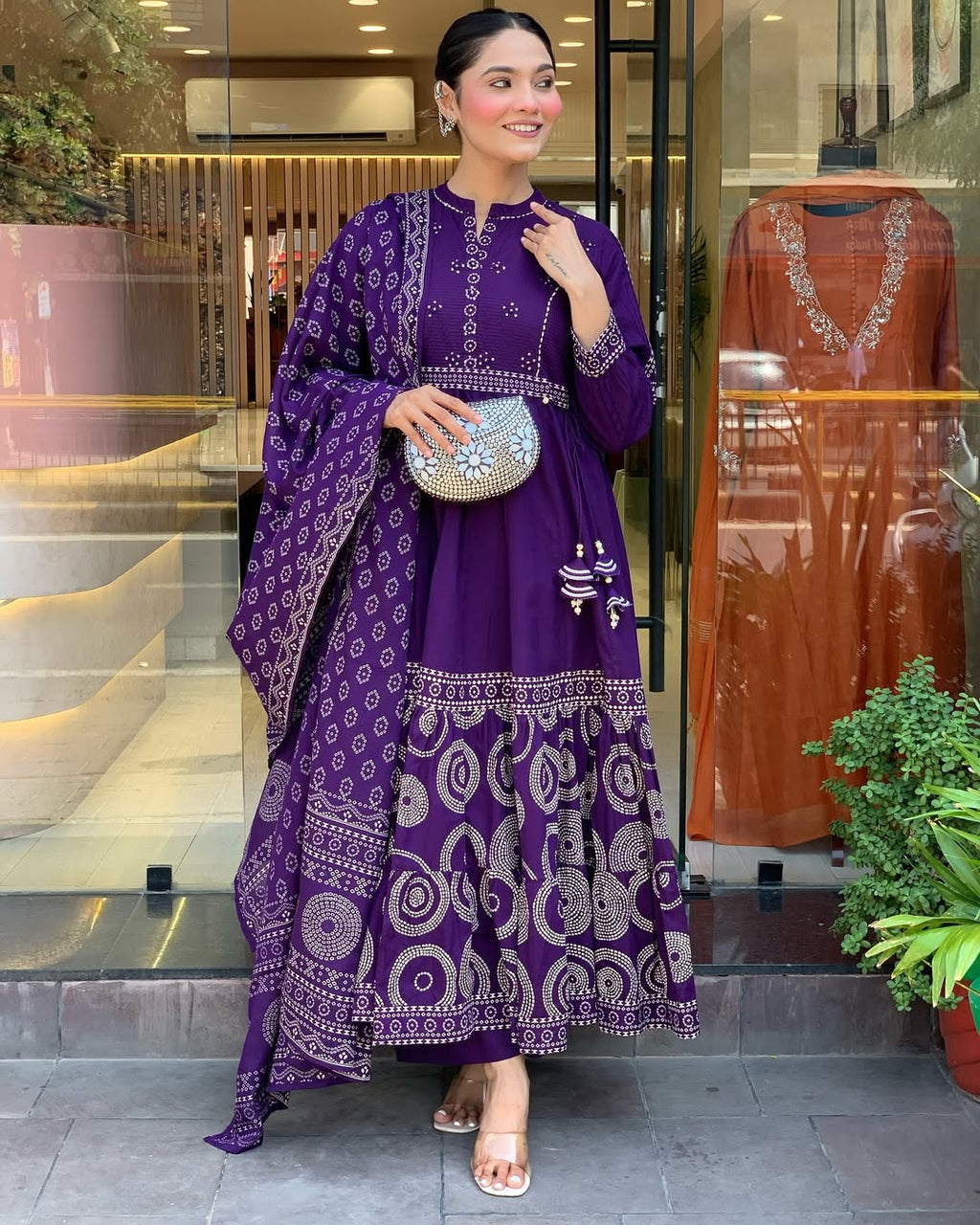 Vegaa Fashion Violet Muslin Cotton Embroidered Salwar Suit | Grocsy