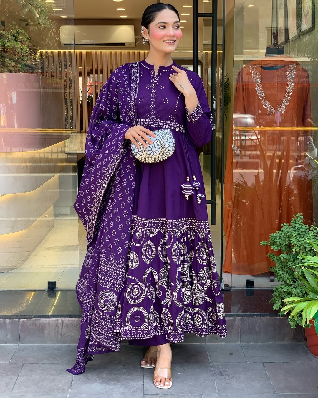 Vegaa Fashion Violet Muslin Cotton Embroidered Salwar Suit | Grocsy