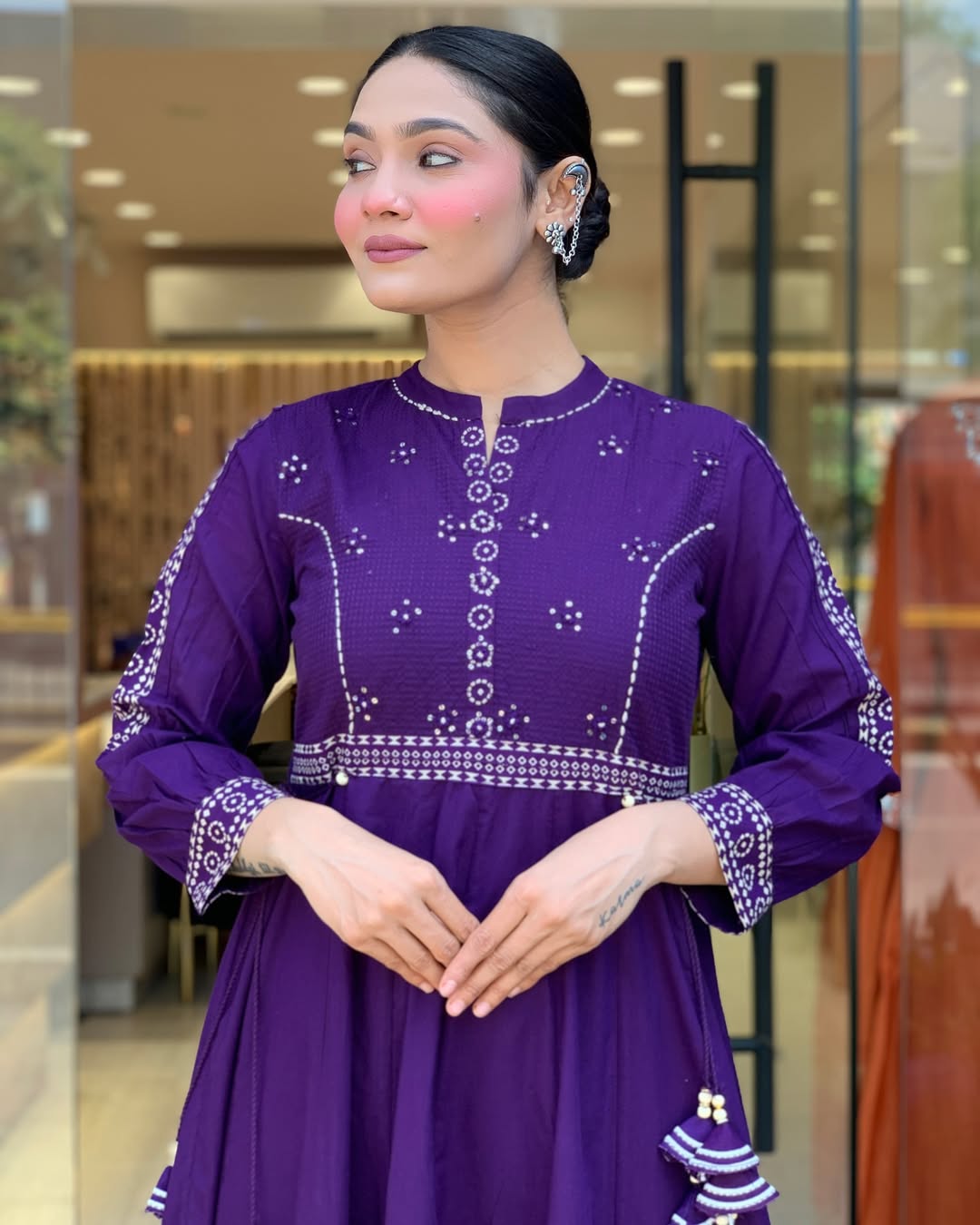 Vegaa Fashion Violet Muslin Cotton Embroidered Salwar Suit | Grocsy