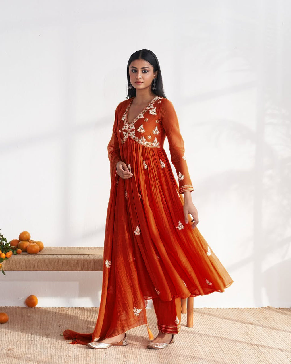 Vegaa Fashion Orange Vichitra Silk Embroidered Salwar Suit | Grocsy