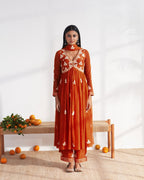 Vegaa Fashion Orange Vichitra Silk Embroidered Salwar Suit | Grocsy