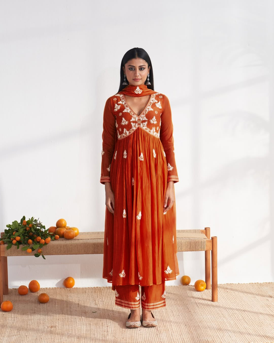 Vegaa Fashion Orange Vichitra Silk Embroidered Salwar Suit | Grocsy