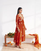Vegaa Fashion Orange Vichitra Silk Embroidered Salwar Suit | Grocsy