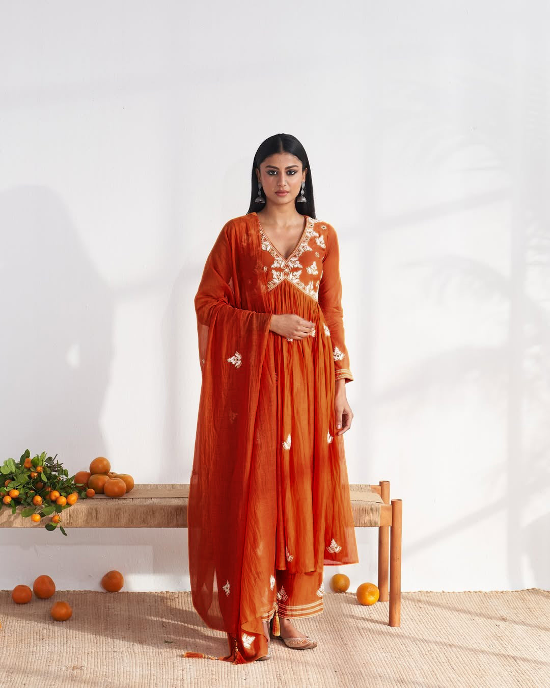 Vegaa Fashion Orange Vichitra Silk Embroidered Salwar Suit | Grocsy