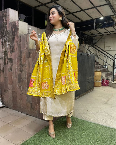 Vegaa Fashion Off White Chanderi Silk Embroidered Salwar Suit | Grocsy