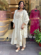Vegaa Fashion Off White Art Silk Embroidered Salwar Suit | Grocsy