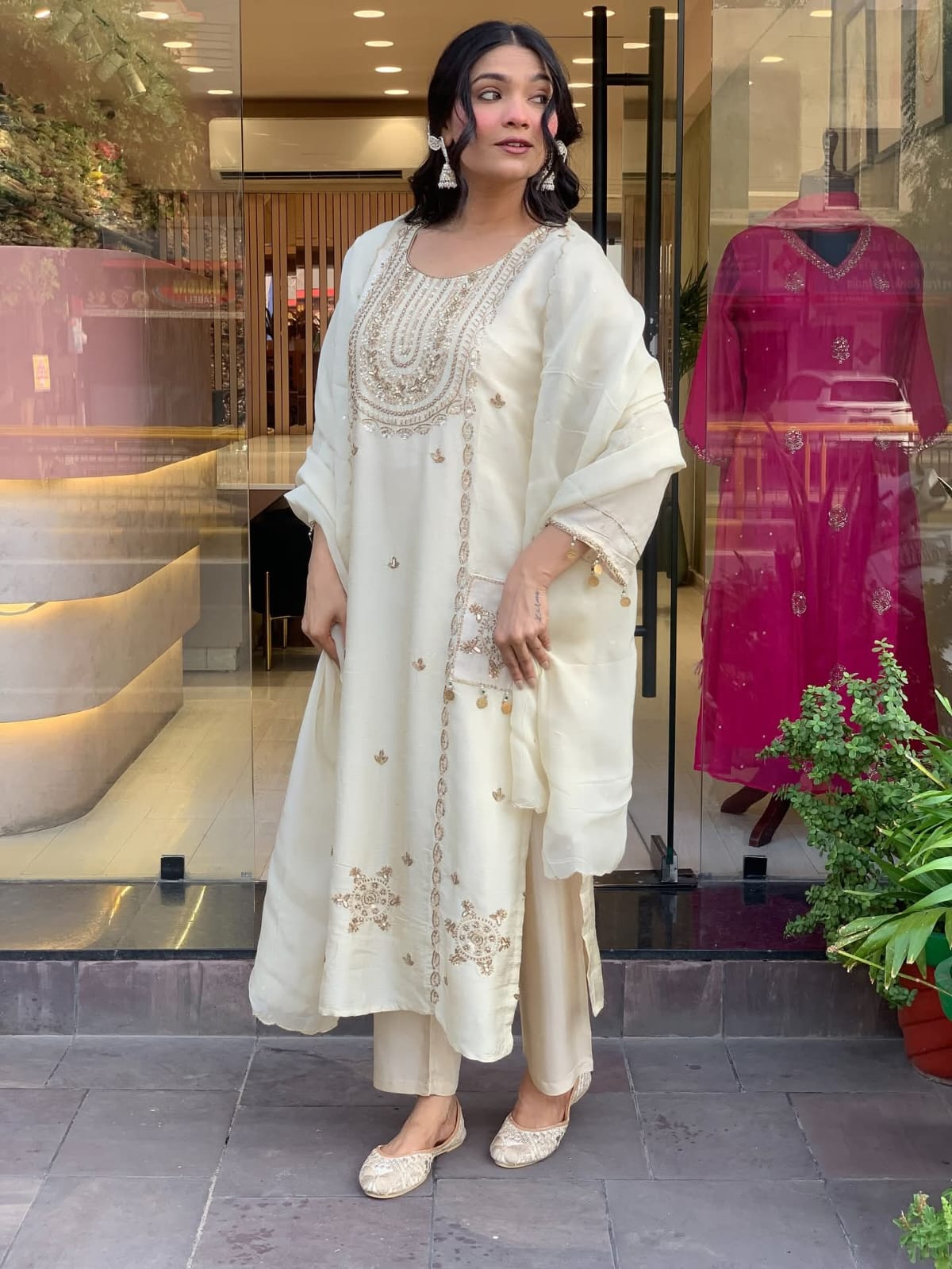 Vegaa Fashion Off White Art Silk Embroidered Salwar Suit | Grocsy