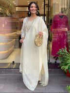 Vegaa Fashion Off White Art Silk Embroidered Salwar Suit | Grocsy