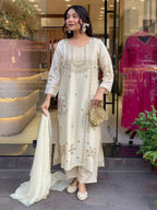 Vegaa Fashion Off White Art Silk Embroidered Salwar Suit | Grocsy