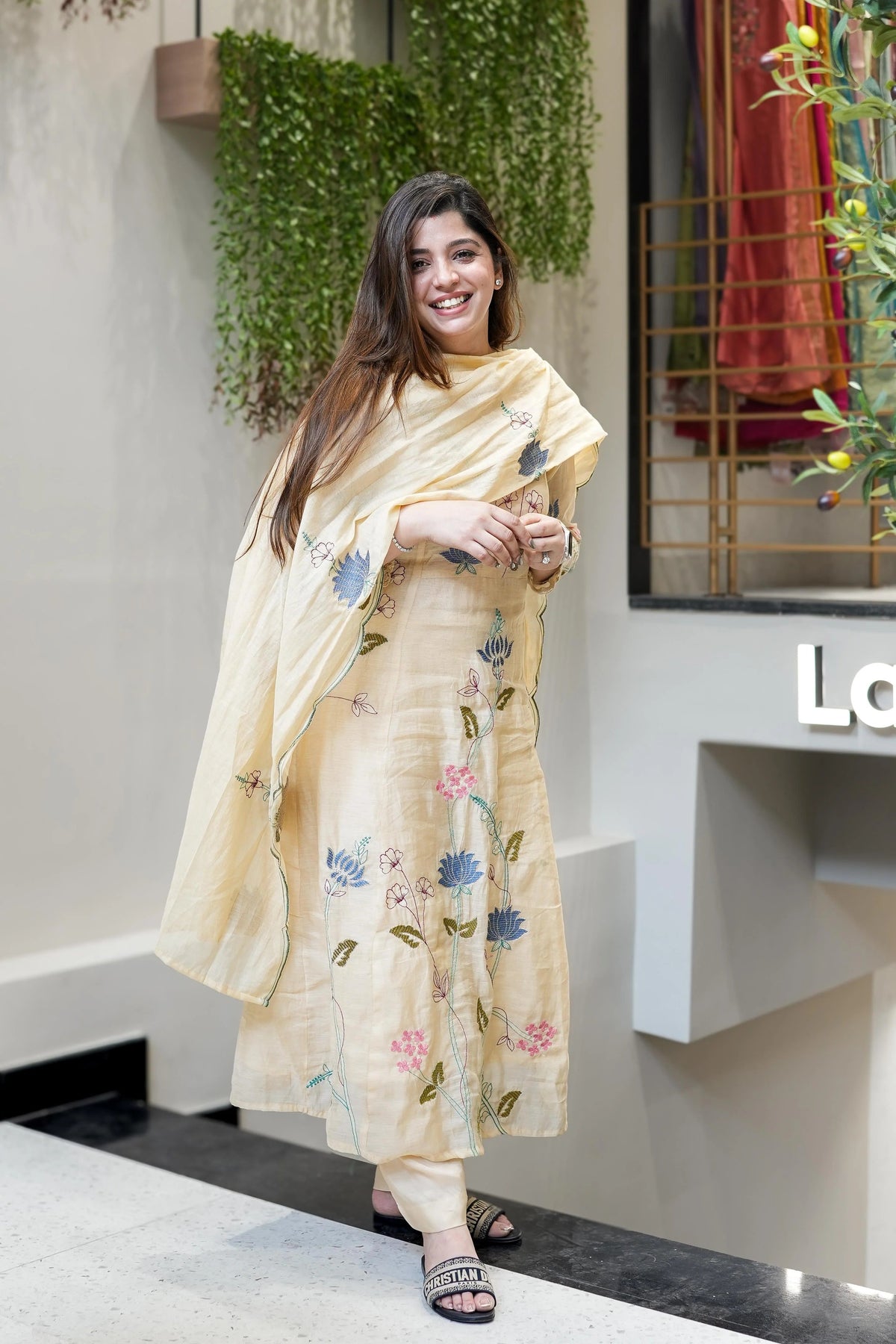 Vegaa Fashion Off White Viscose Chanderi Embroidered Salwar Suit | Grocsy