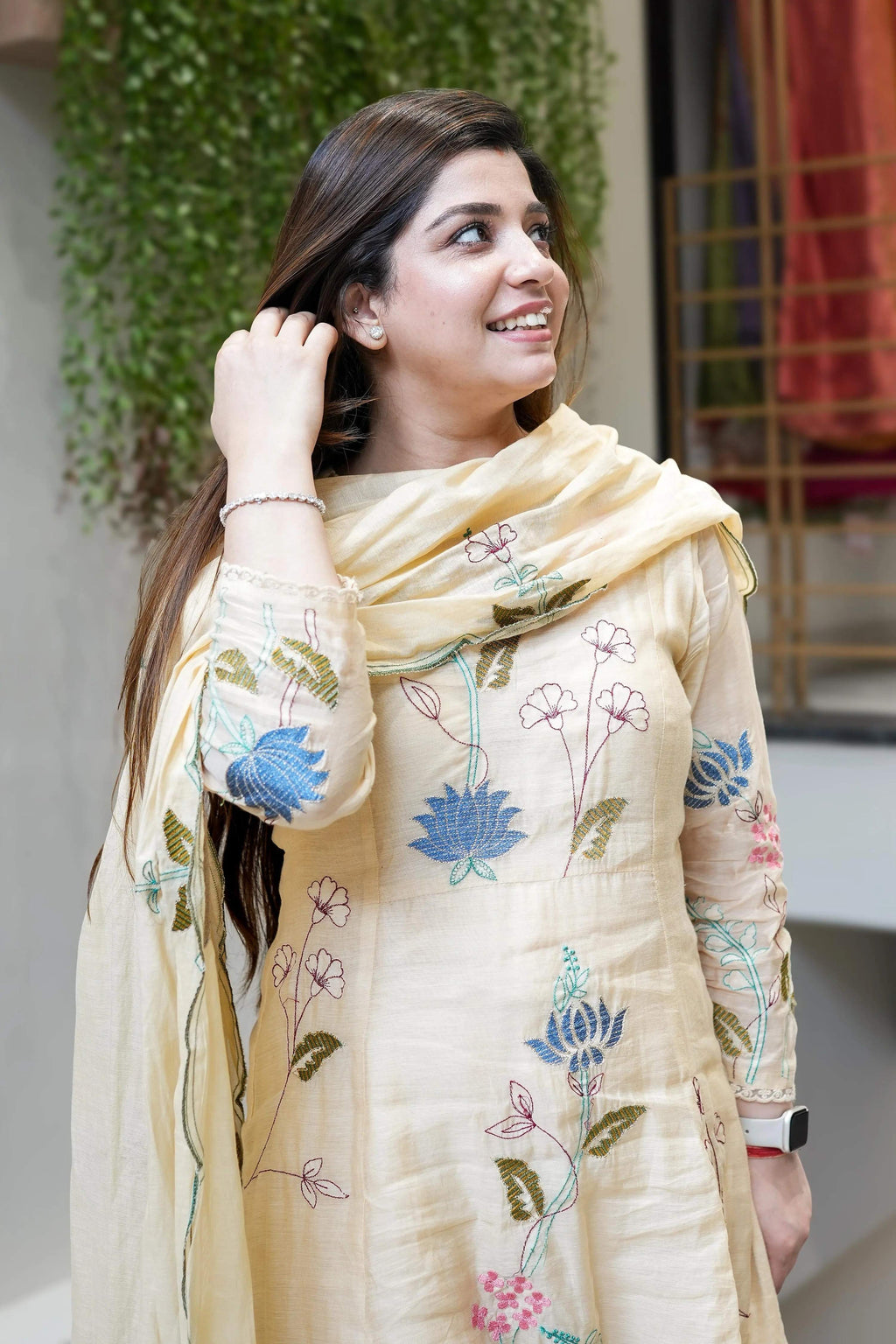 Vegaa Fashion Off White Viscose Chanderi Embroidered Salwar Suit | Grocsy