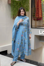 Vegaa Fashion Light Blue Viscose Chanderi Embroidered Salwar Suit | Grocsy
