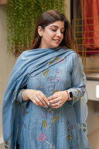 Vegaa Fashion Light Blue Viscose Chanderi Embroidered Salwar Suit | Grocsy