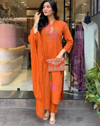 Vegaa Fashion Orange Rayon Embroidered Salwar Suit | Grocsy