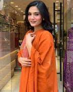 Vegaa Fashion Orange Rayon Embroidered Salwar Suit | Grocsy