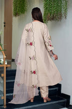 Vegaa Fashion Light Peach Chanderi Silk Embroidered Salwar Suit | Grocsy