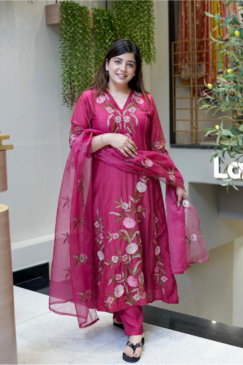 Vegaa Fashion Pink Chanderi Silk Embroidered Salwar Suit | Grocsy