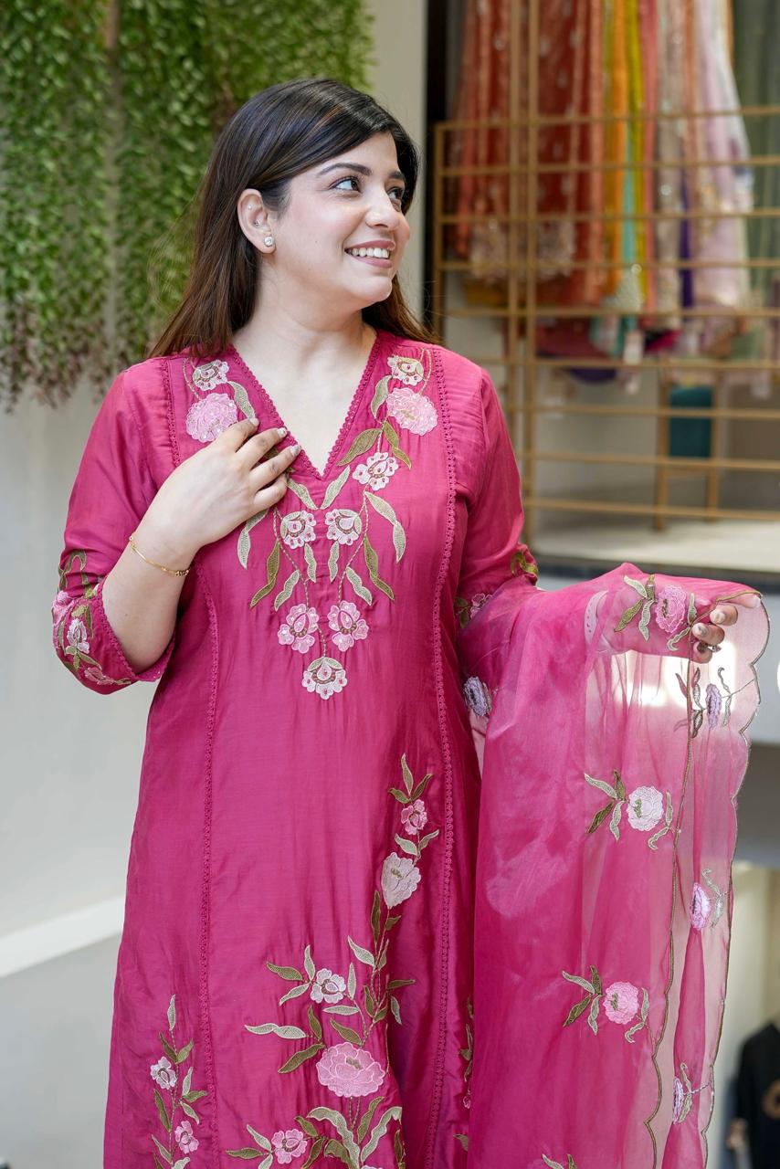 Vegaa Fashion Pink Chanderi Silk Embroidered Salwar Suit | Grocsy