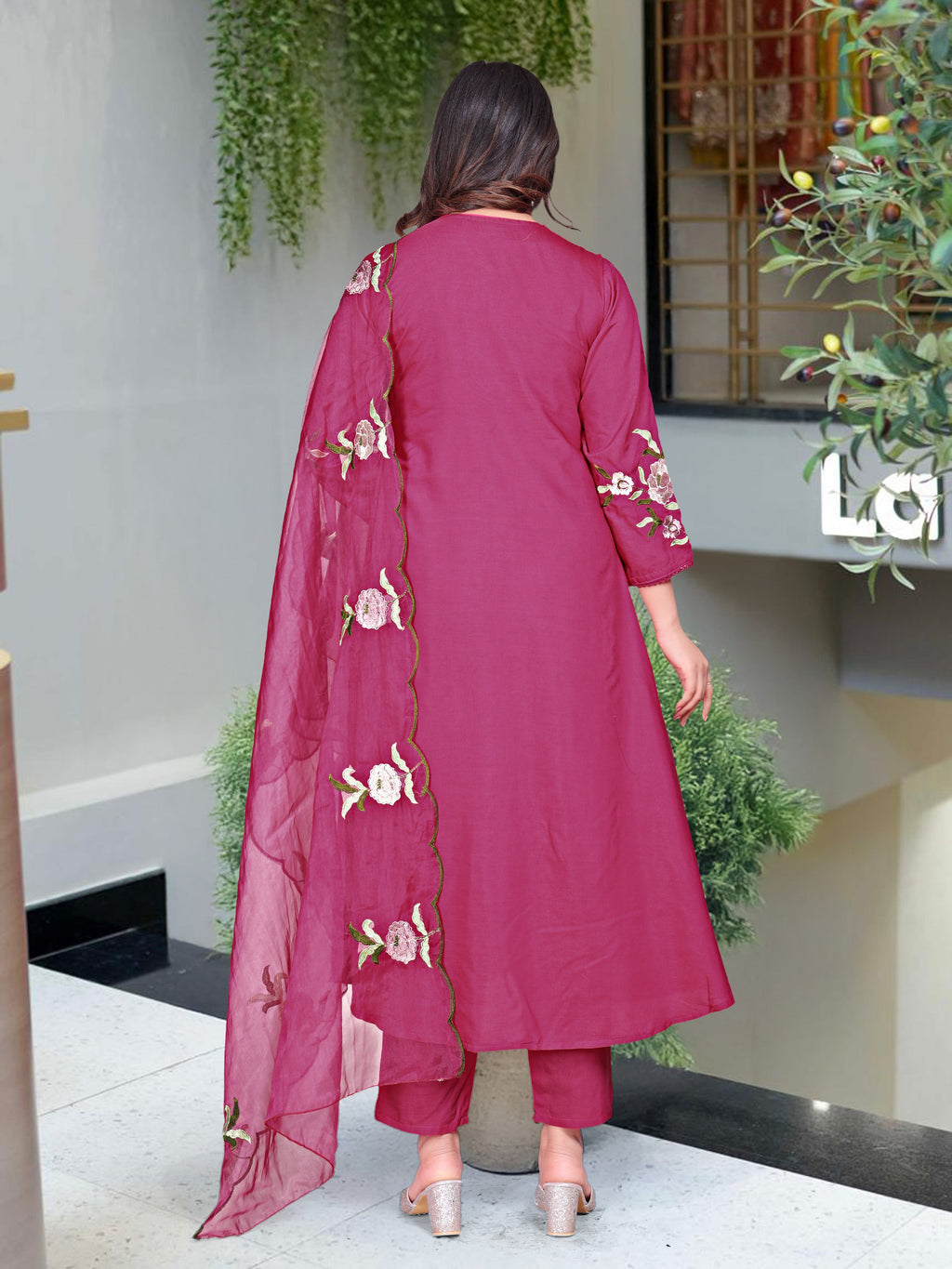 Vegaa Fashion Pink Chanderi Silk Embroidered Salwar Suit | Grocsy